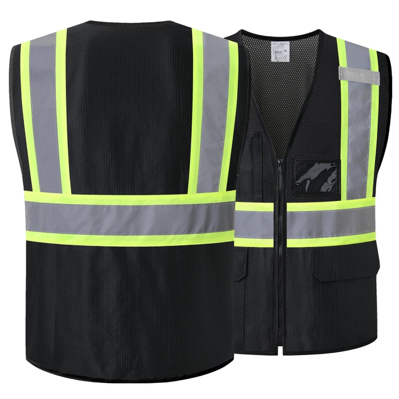 HATAUNKI Reflective Safety Vest for Men Women with Multi-Function Pockets and Front Zipper High Visibility Mesh Vest,Meets ANSI/ISEA Standards(Black-33,Large) - Image 2